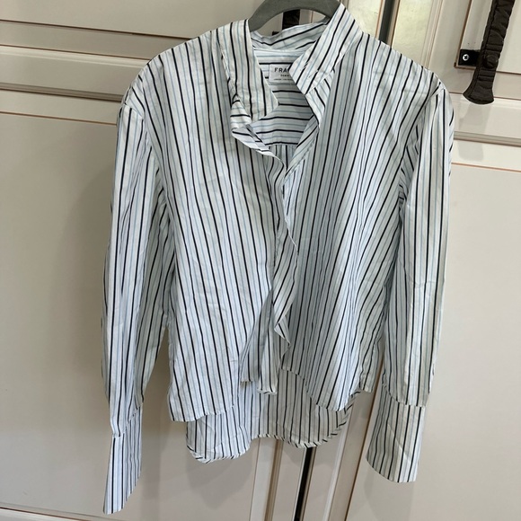 FRAME Blue White Cravat Poplin Striped Cotton Shirt (101) - Picture 7 of 7